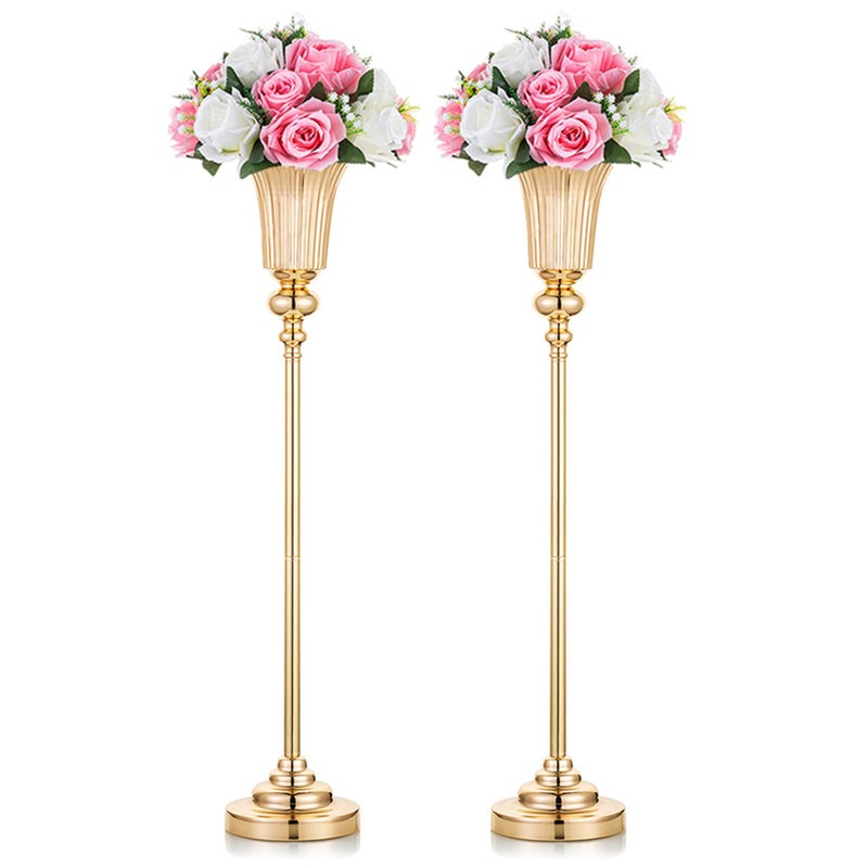 NUPTIO Centerpiece Vase Tall Gold: 2 Pcs 30.5" Wedding Flower Stand for Table Metal Trumpet Vase for Party Decorations - Image 1
